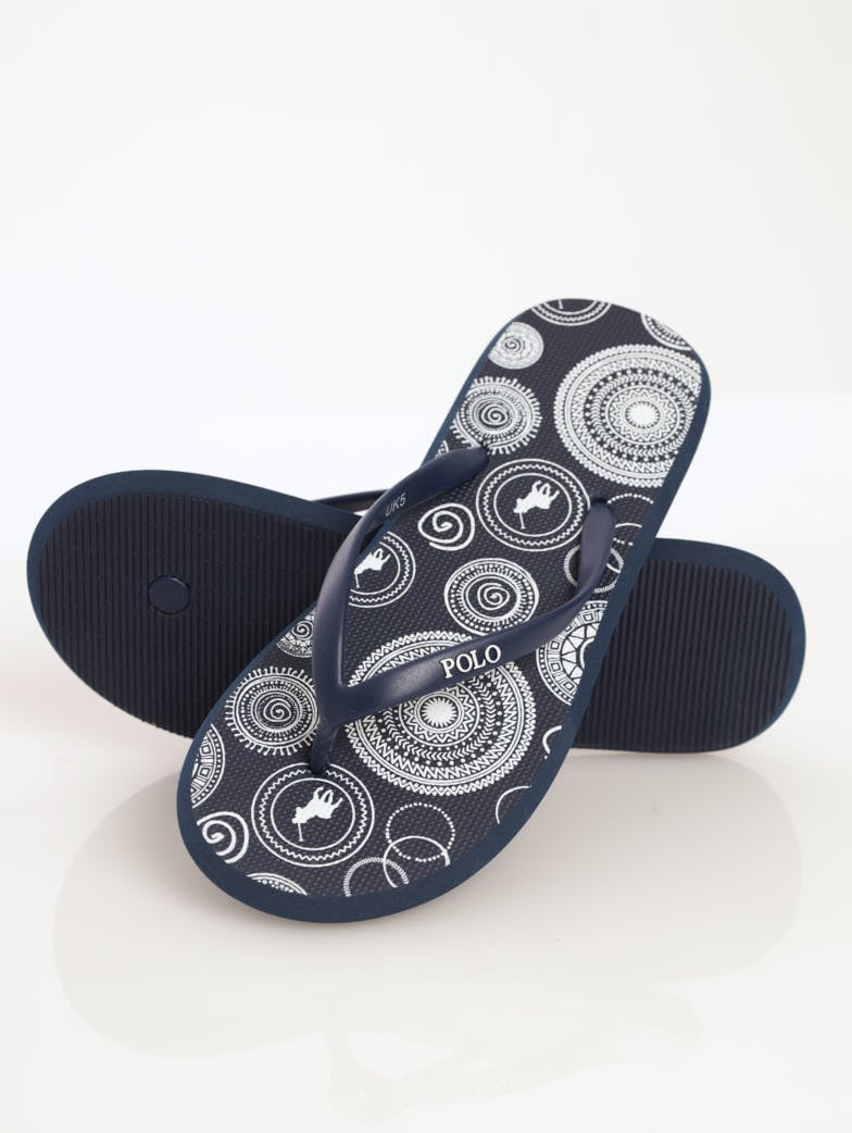 Ladies African Print Flip-Flop Sandal - Navy