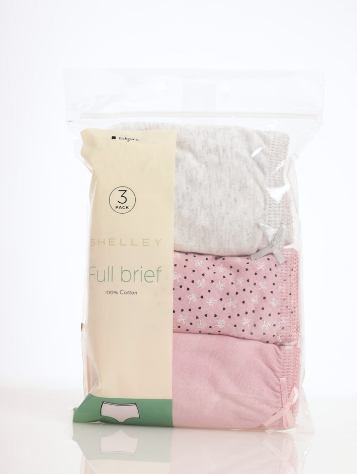 Ladies 3 Pack Cotton Spot Brief Panty - Pink