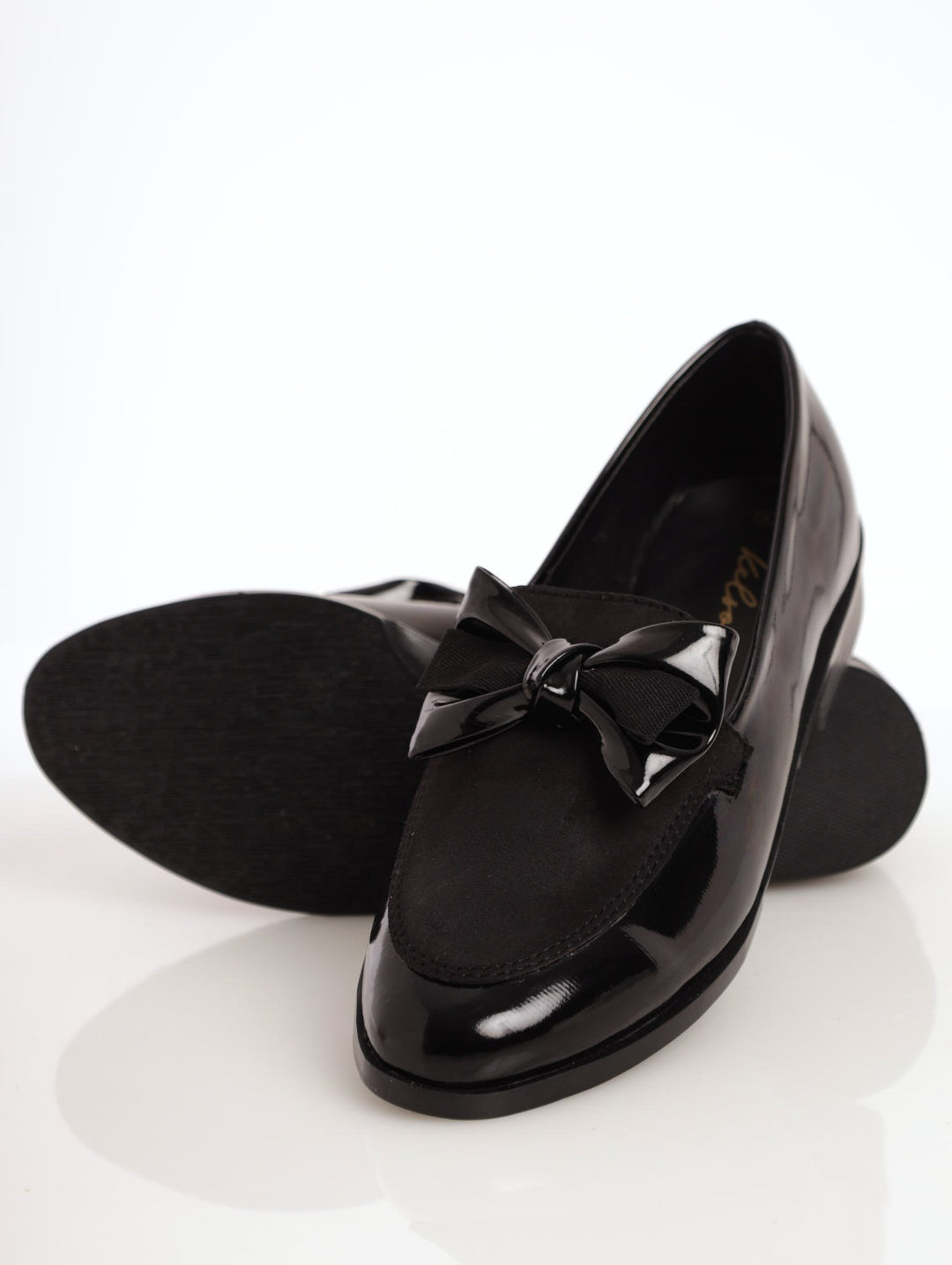 Ladies Fabric Block Bow Loafer - Black