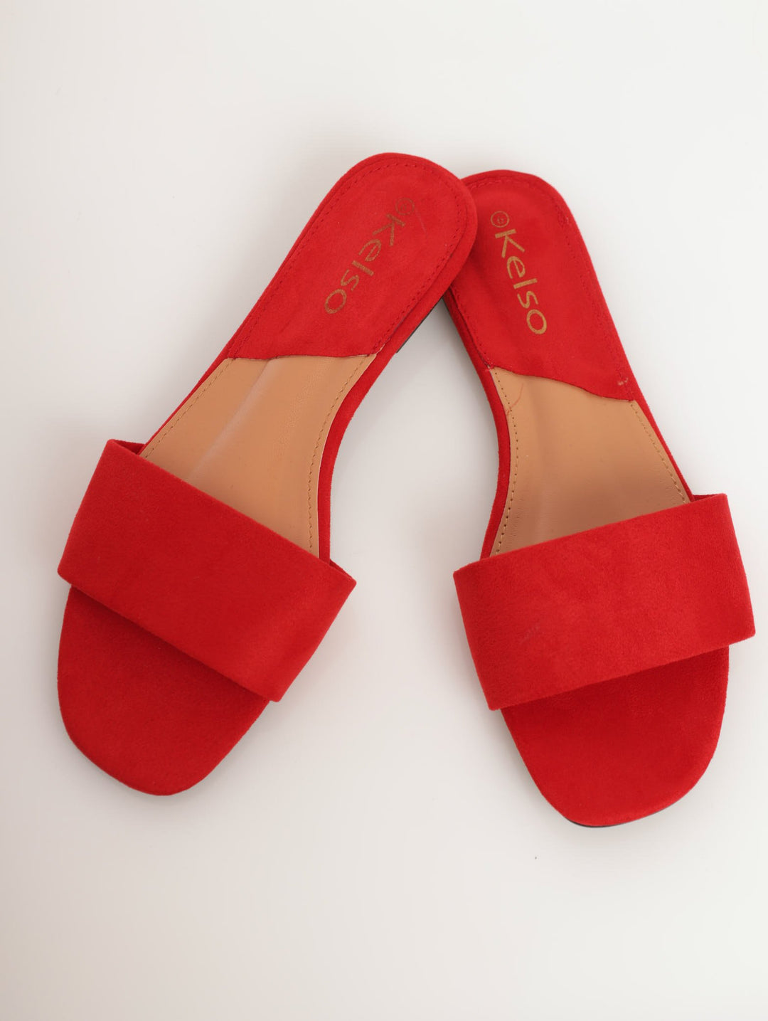 Ladies Basic Plain Mule Push-In Sandal - Red