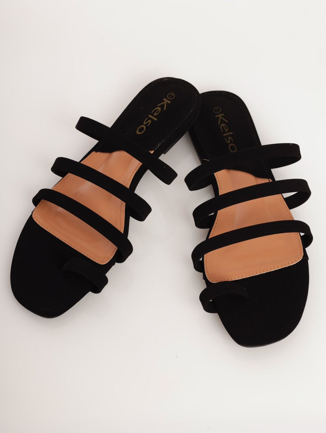 Ladies Multi-Strap Flat Sandal - Black