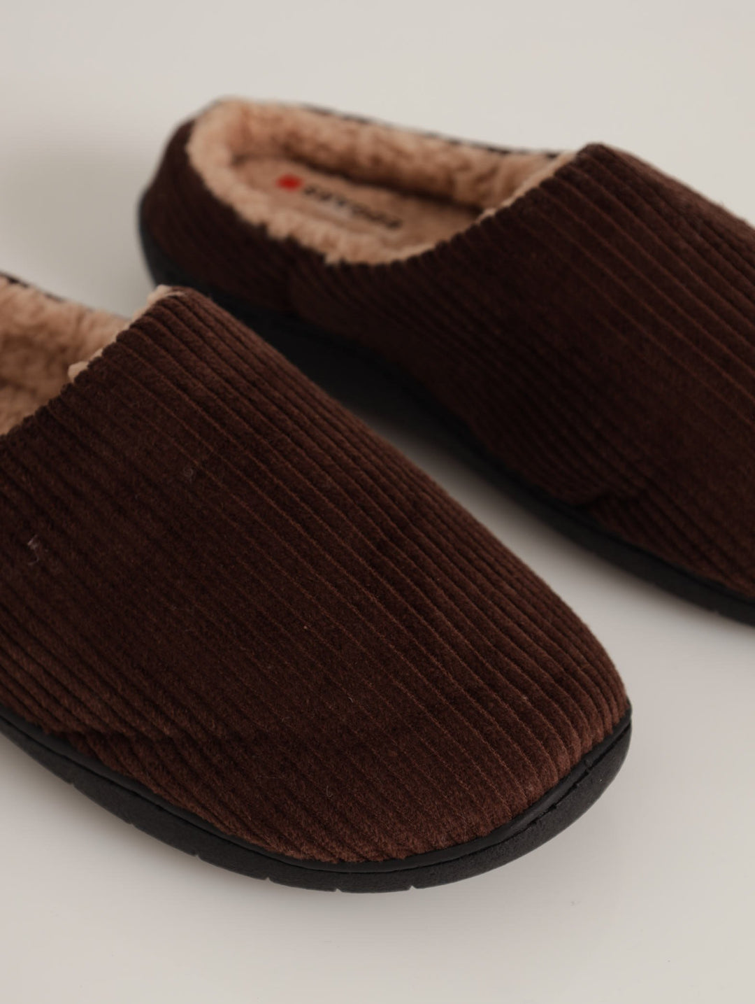 Men's Corduroy Half Open Back Comfort Slipper - Chocolate