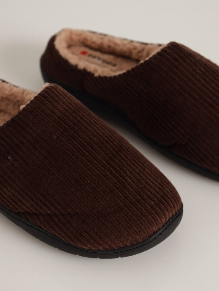 Men's Corduroy Half Open Back Comfort Slipper - Chocolate