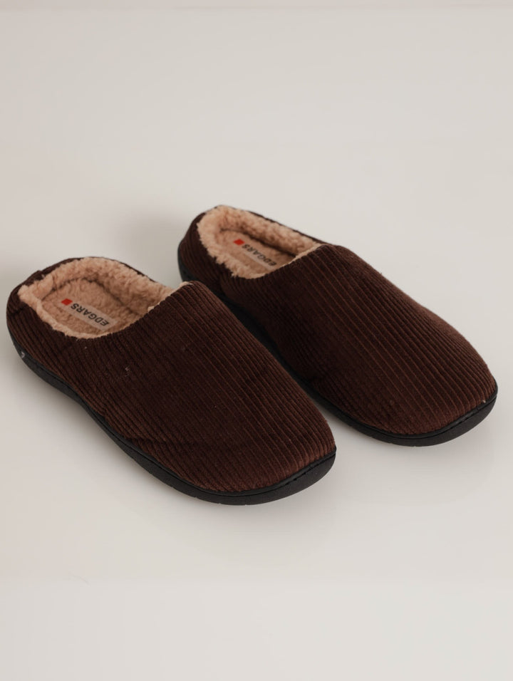 Men's Corduroy Half Open Back Comfort Slipper - Chocolate