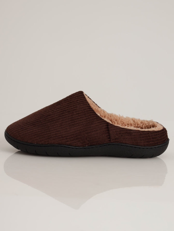 Men's Corduroy Half Open Back Comfort Slipper - Chocolate