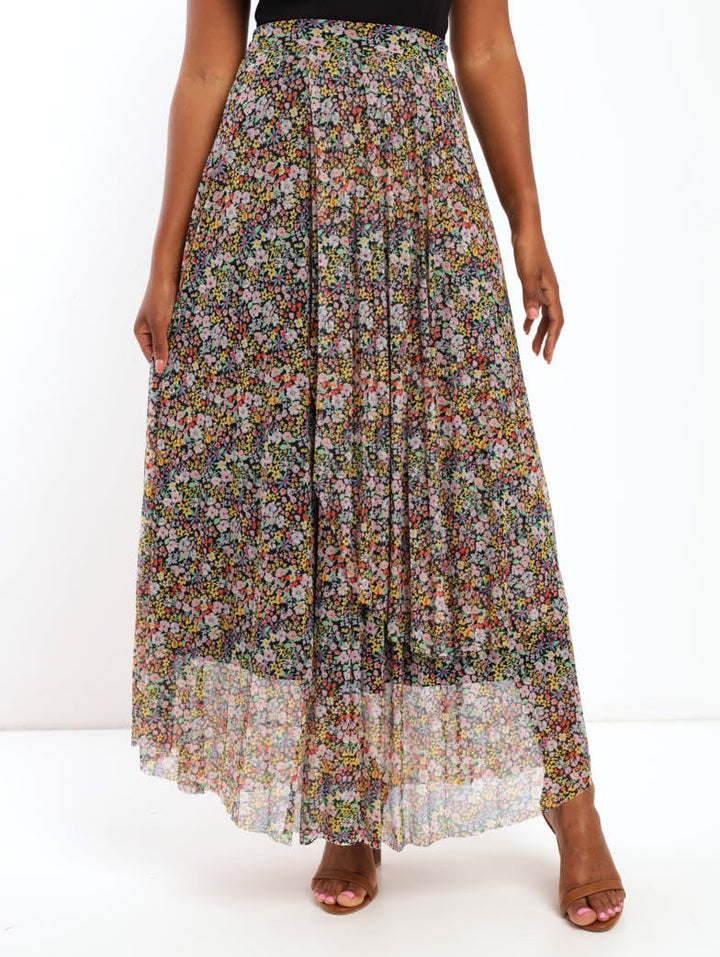 Ladies Printed Pleated Wrap Mesh Skirt