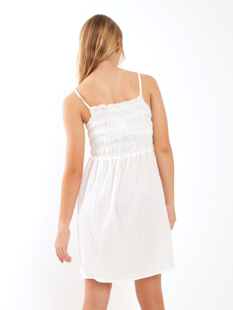 Girls Sheering Strappy Dress - White