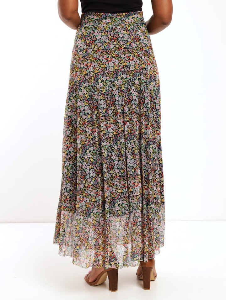 Ladies Printed Pleated Wrap Mesh Skirt