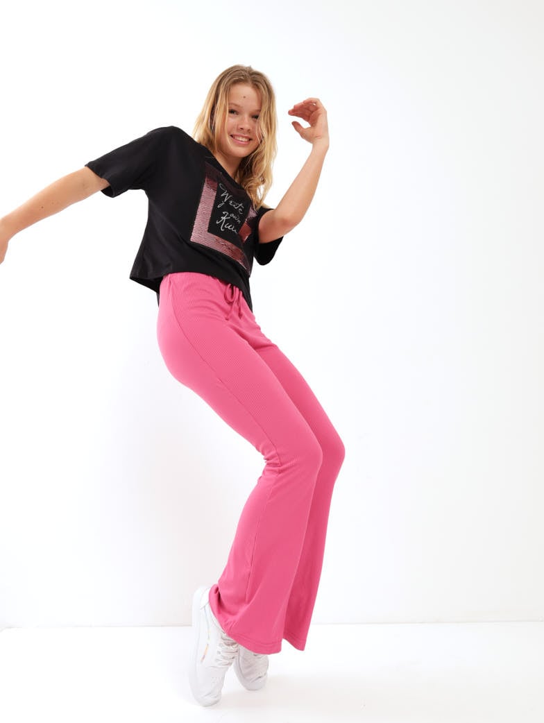 Girls Flare Rib Pant - Pink