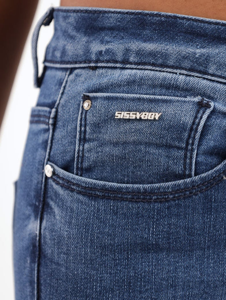 Ladies Mid Blue Ryder Skinny Denim Jean With Hem