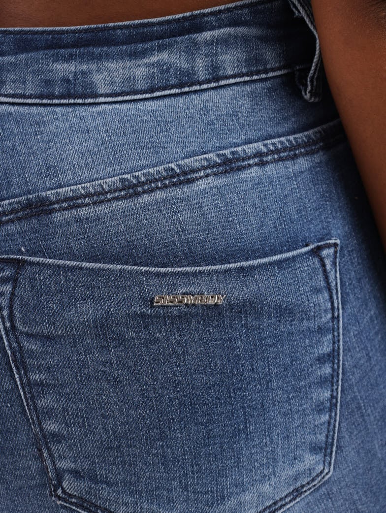 Ladies Mid Blue Ryder Skinny Denim Jean With Hem