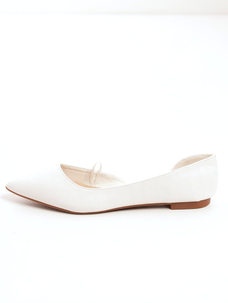 Ladies Matte Croc Open Waist Pointy Pump Shoe - White