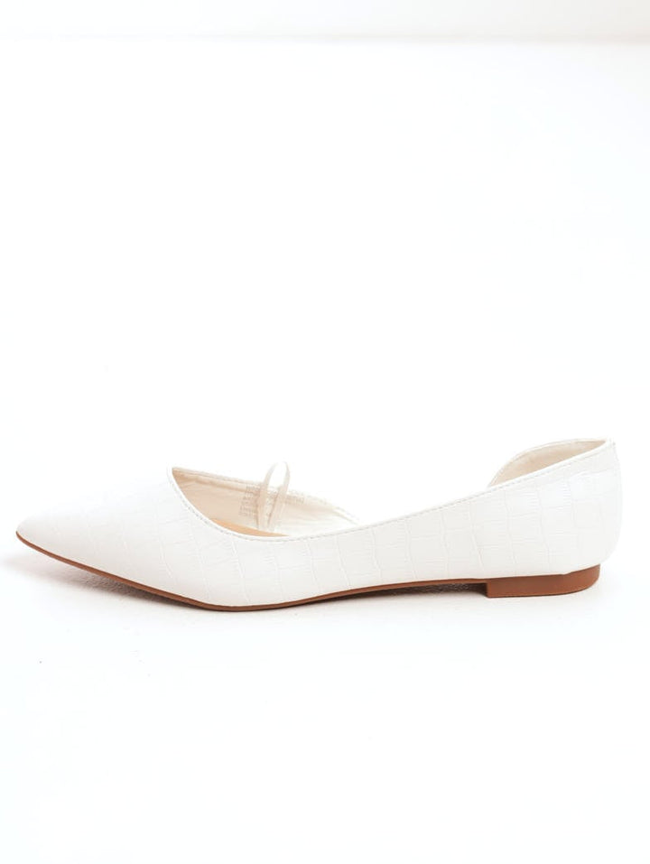 Ladies Matte Croc Open Waist Pointy Pump Shoe - White