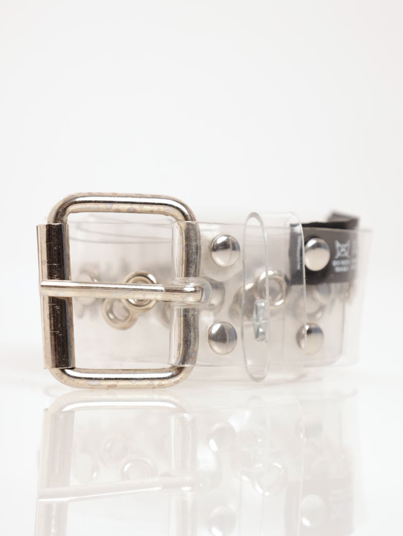 Ladies Vinyl Belt With Silver Studs - Clear