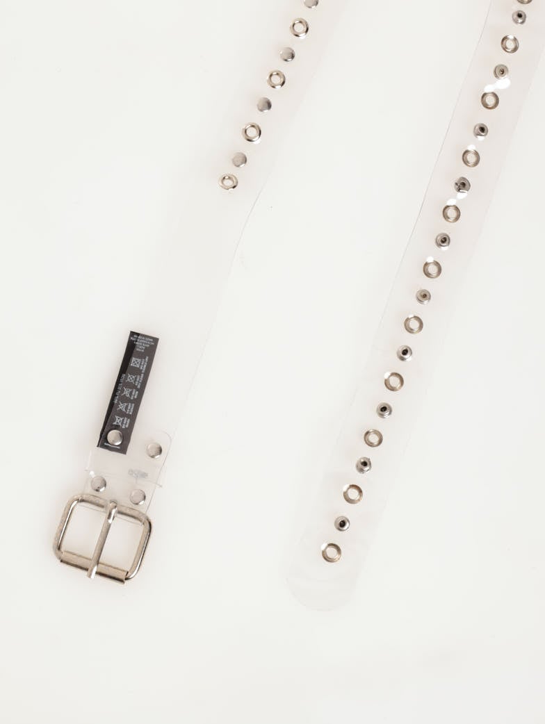 Ladies Vinyl Belt With Silver Studs - Clear