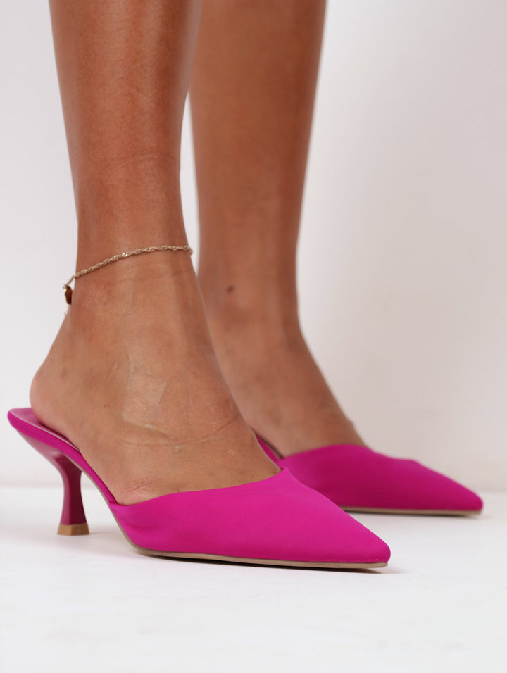 Ladies Pointed Push-In Kitten Heel Court - Fuchsia