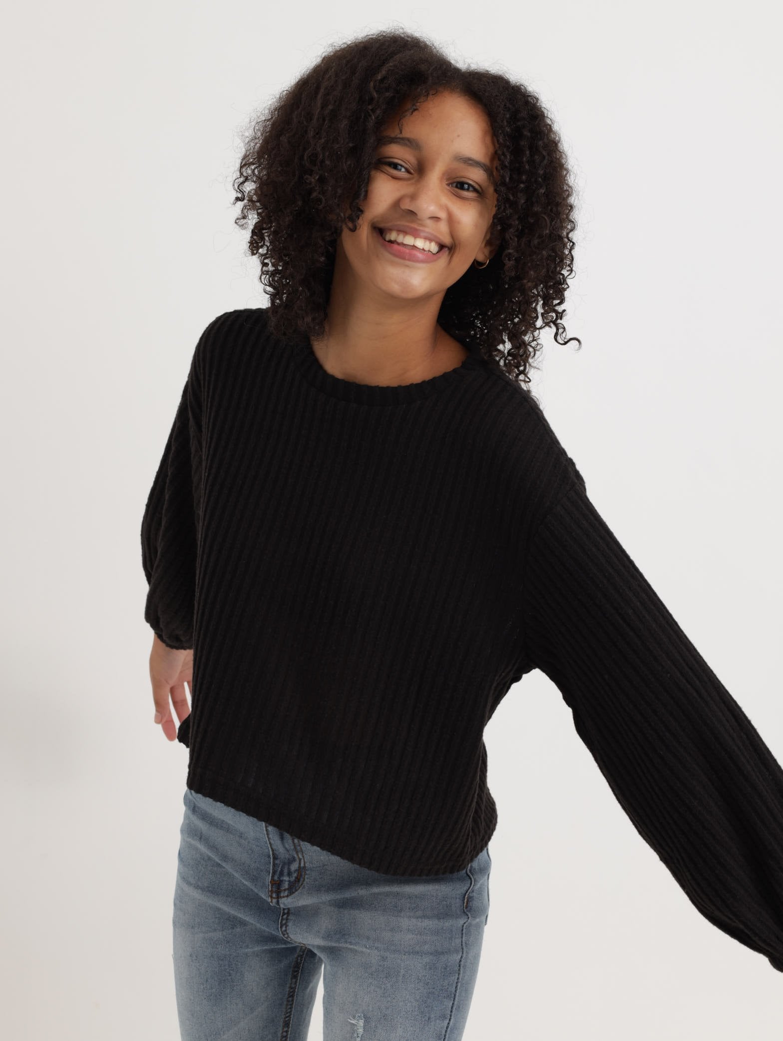 Girls Blushed Rib Top - Black – Edgars