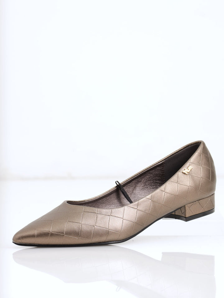 Ladies Woven Pointed Toe Pump Shoe - Pewter