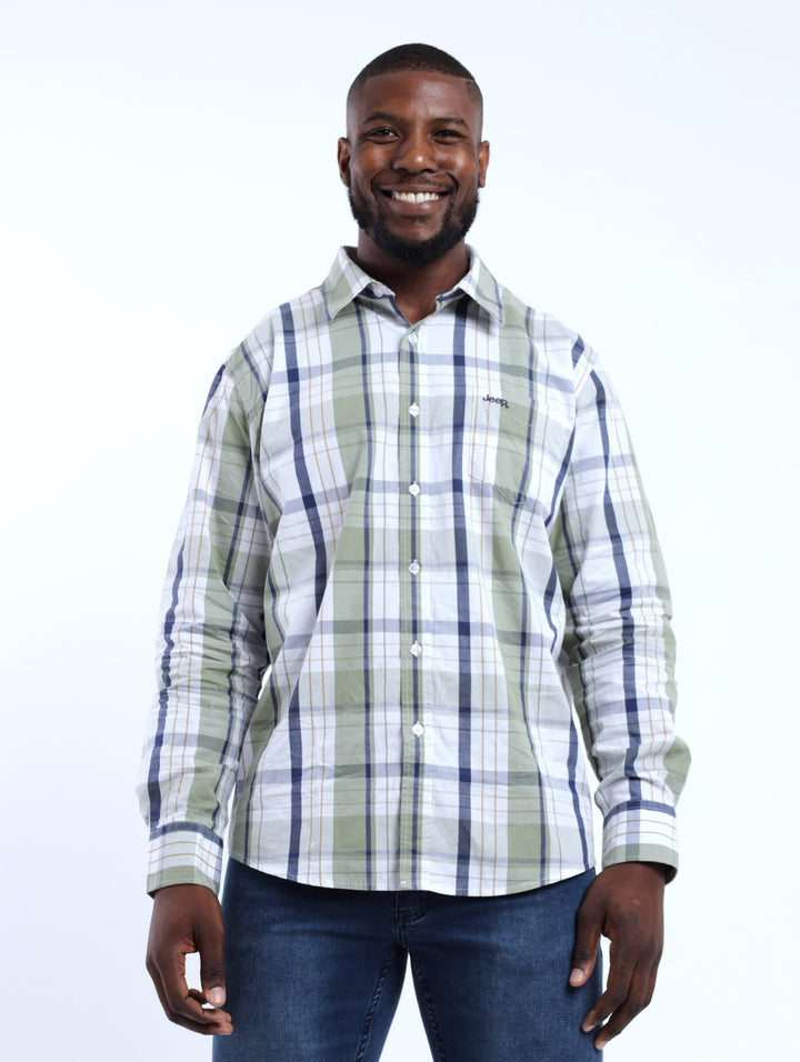 Men's Long Sleeve Mid Check Shirt - Green