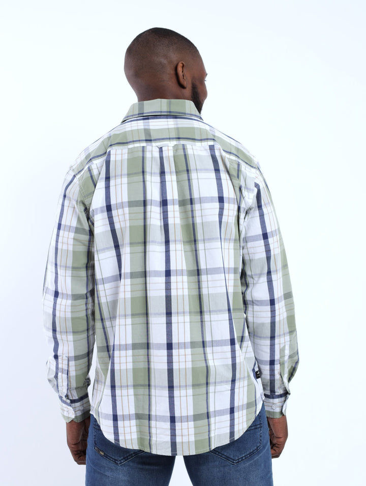 Men's Long Sleeve Mid Check Shirt - Green