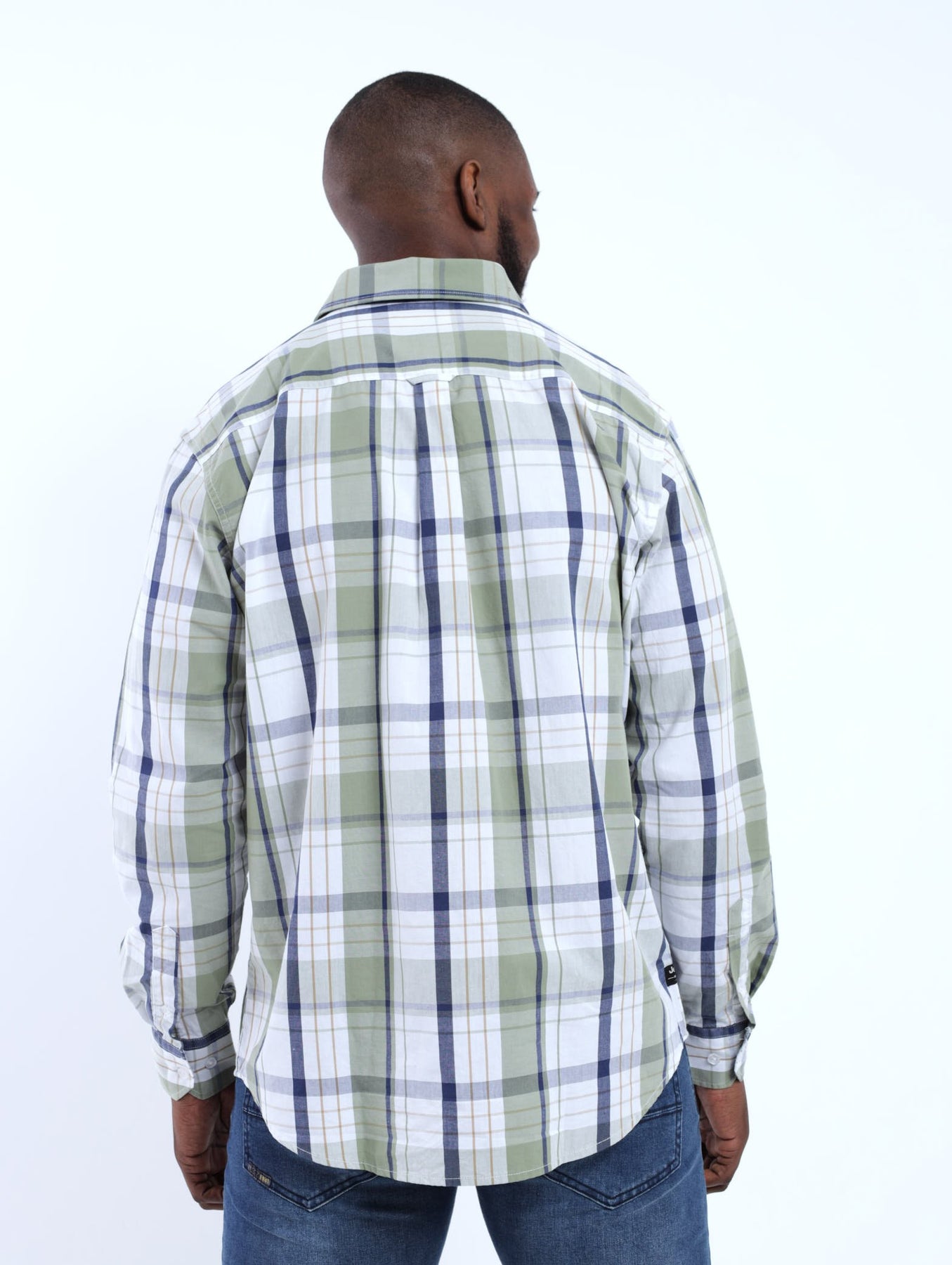 Mens Men's Long Sleeve Mid Check Shirt - Green – Edgars
