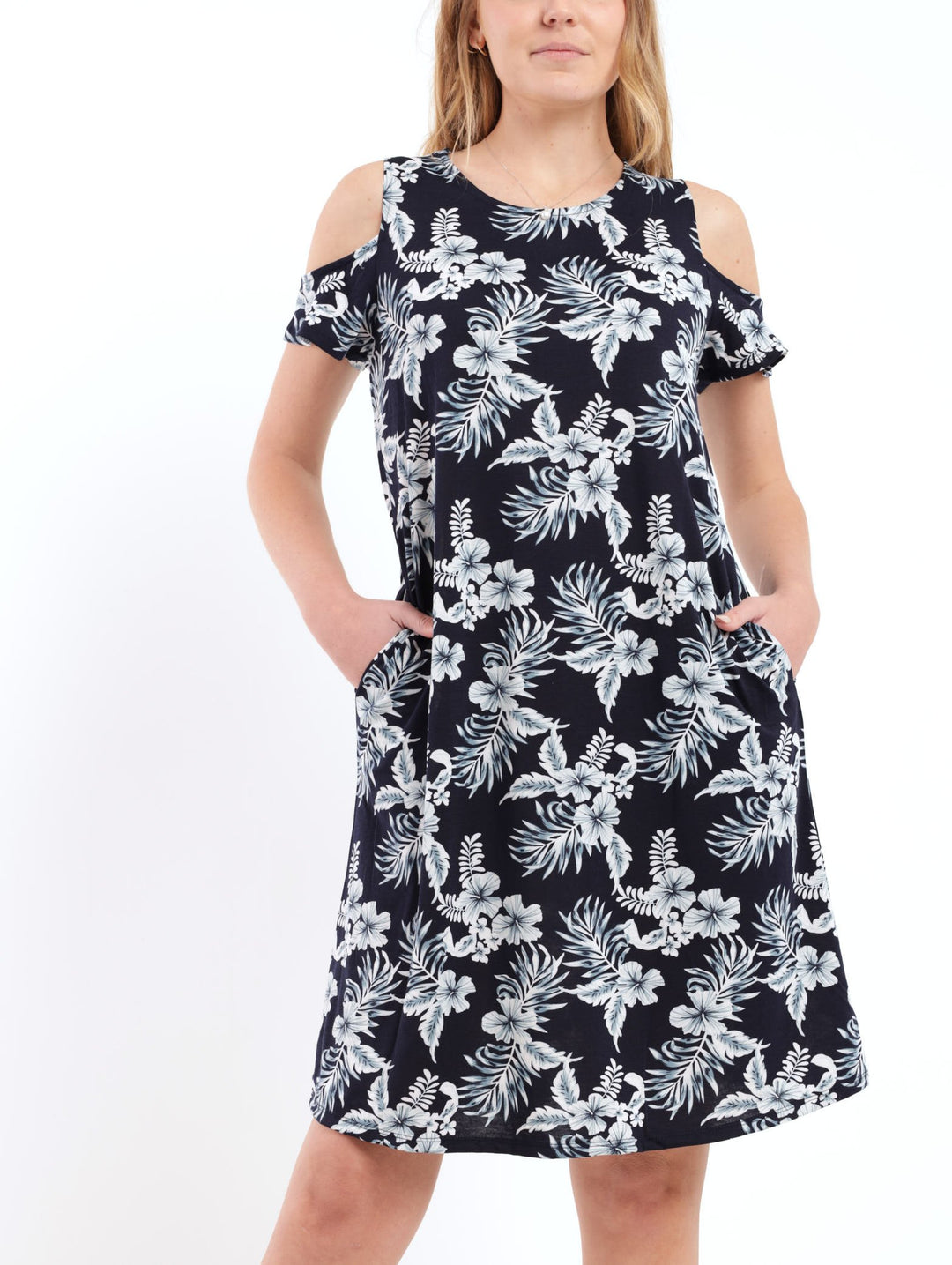 Ladies Printed Cold Shoulder Dress