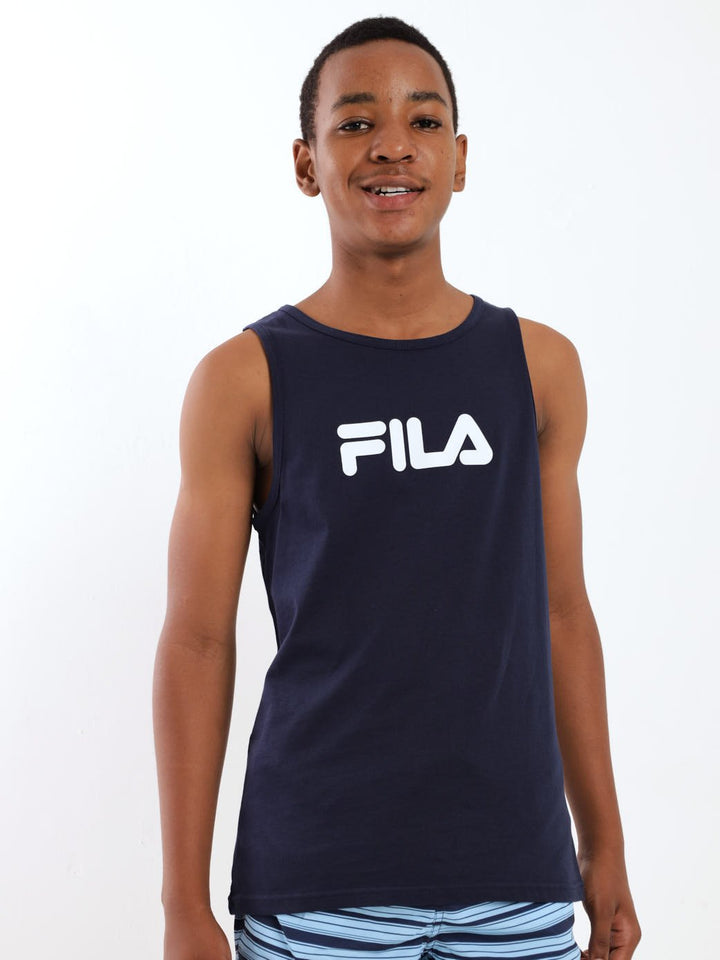 Boys Mono Deckle Tank Top - Navy
