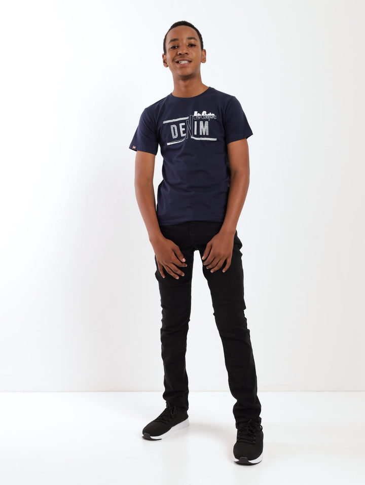 Boys Short Sleeve Kenan Denim Printed Tee - Navy