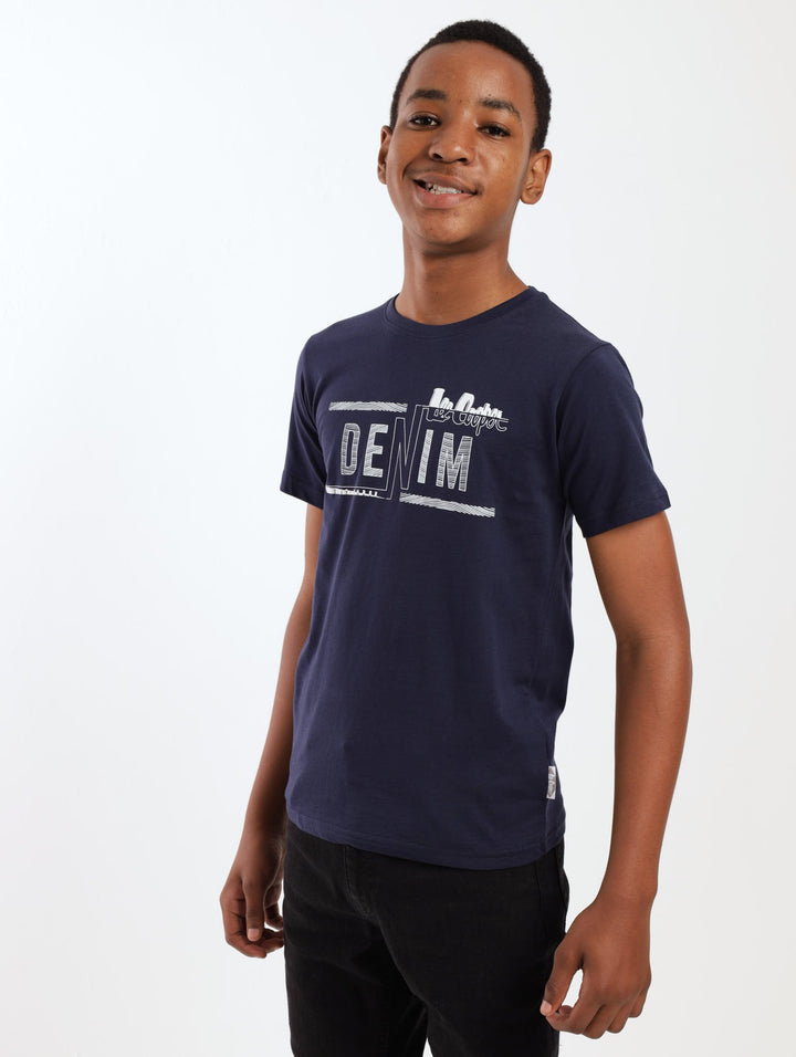 Boys Short Sleeve Kenan Denim Printed Tee - Navy