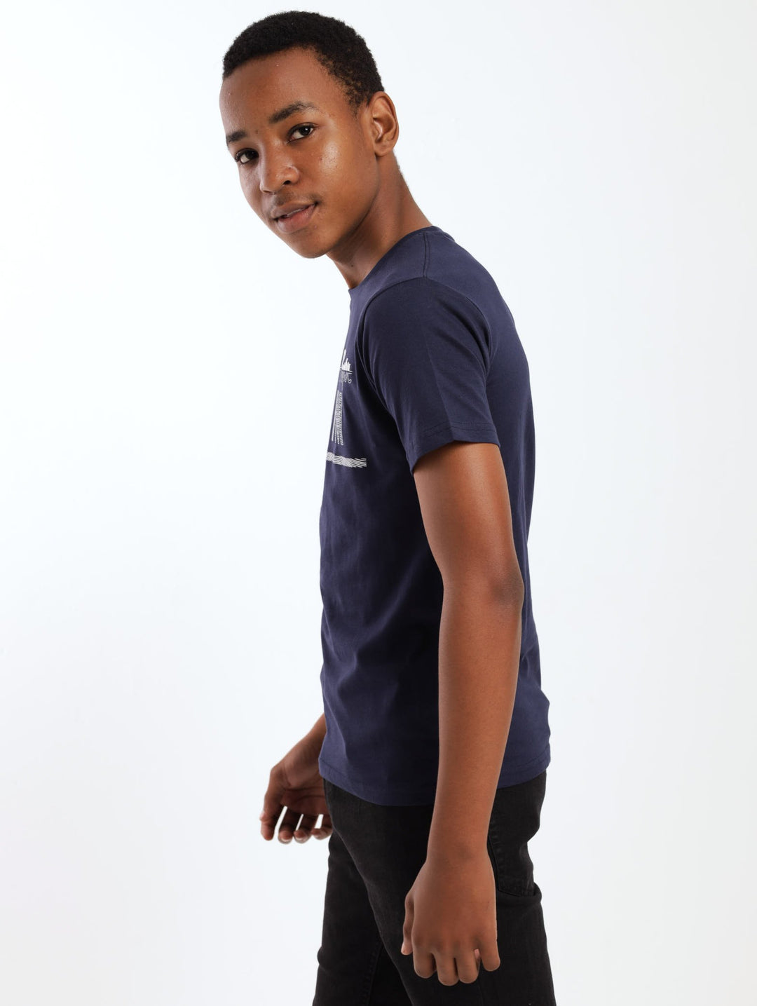 Boys Short Sleeve Kenan Denim Printed Tee - Navy