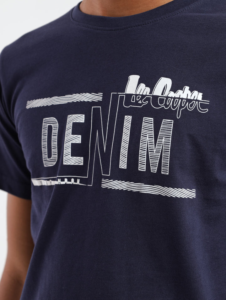 Boys Short Sleeve Kenan Denim Printed Tee - Navy