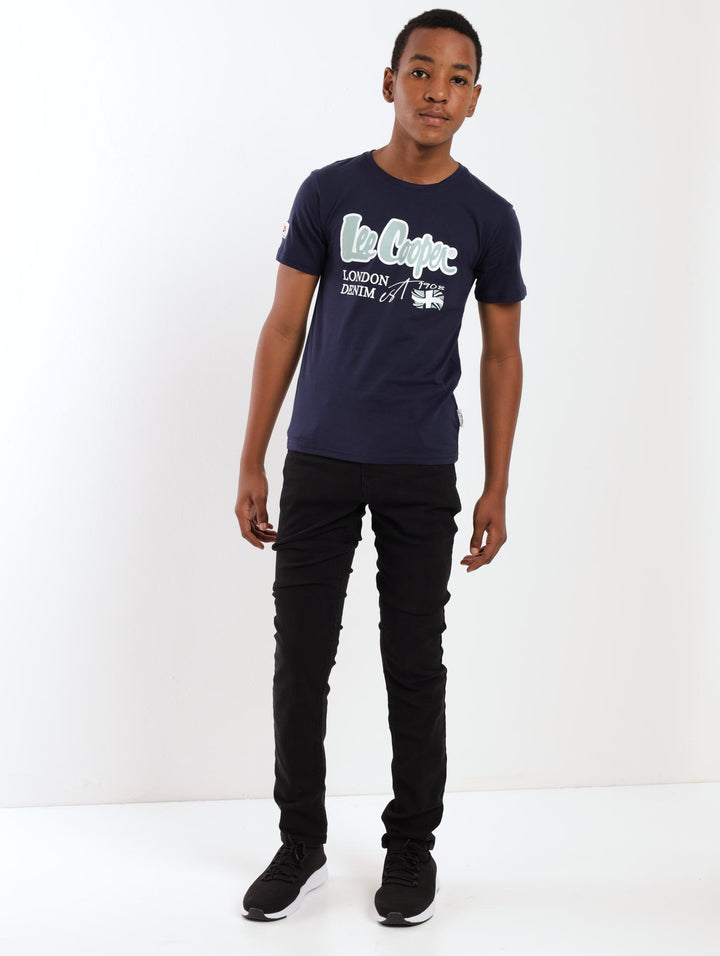 Boys Short Sleeve Eliseo Logo Tee - Navy