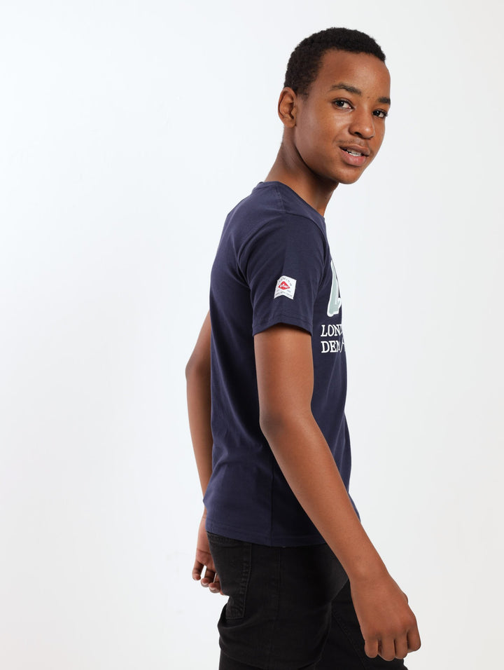 Boys Short Sleeve Eliseo Logo Tee - Navy