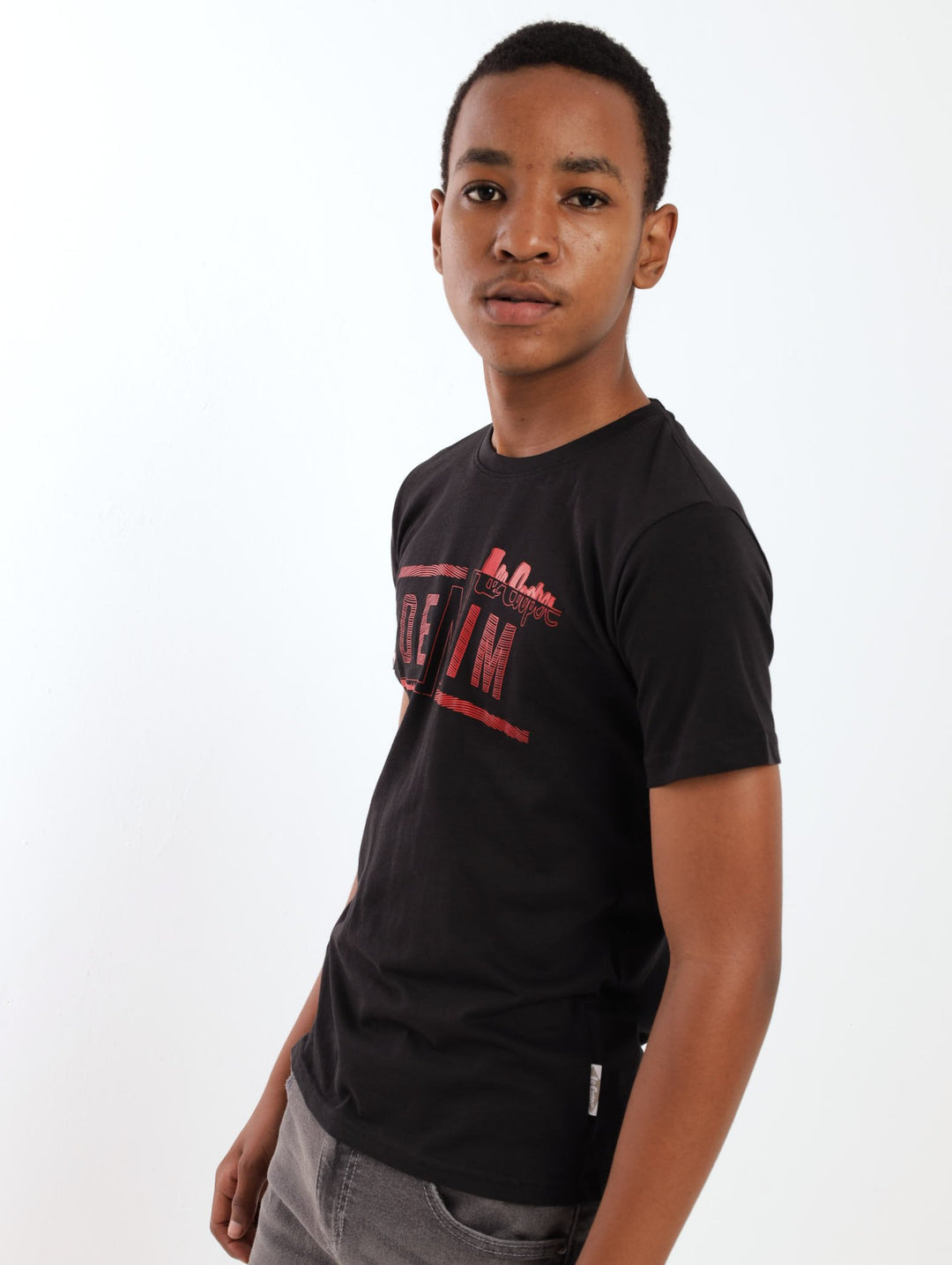 Boys Kenan Denim Printed Tee - Black