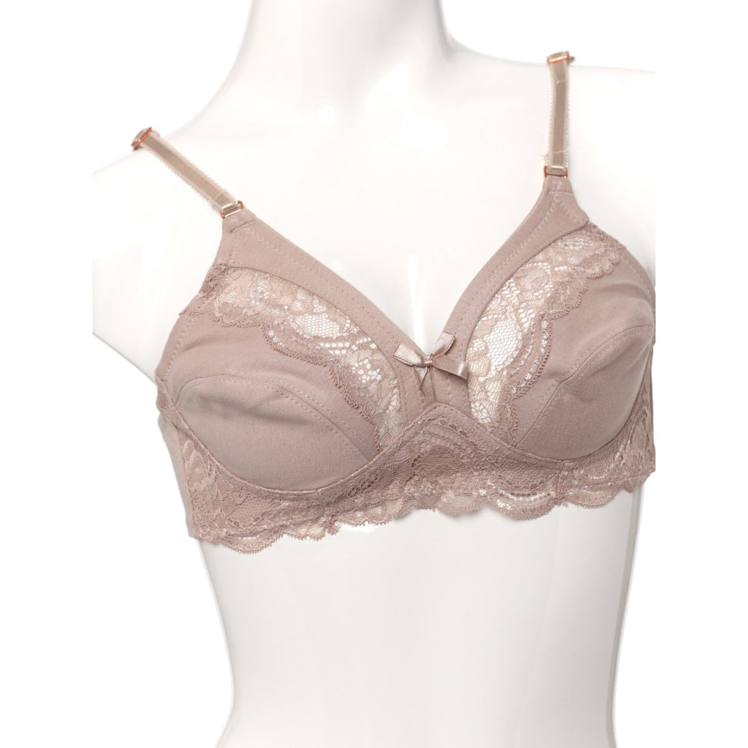 Ladies Lace Trim T-Shirt Bra - Nude
