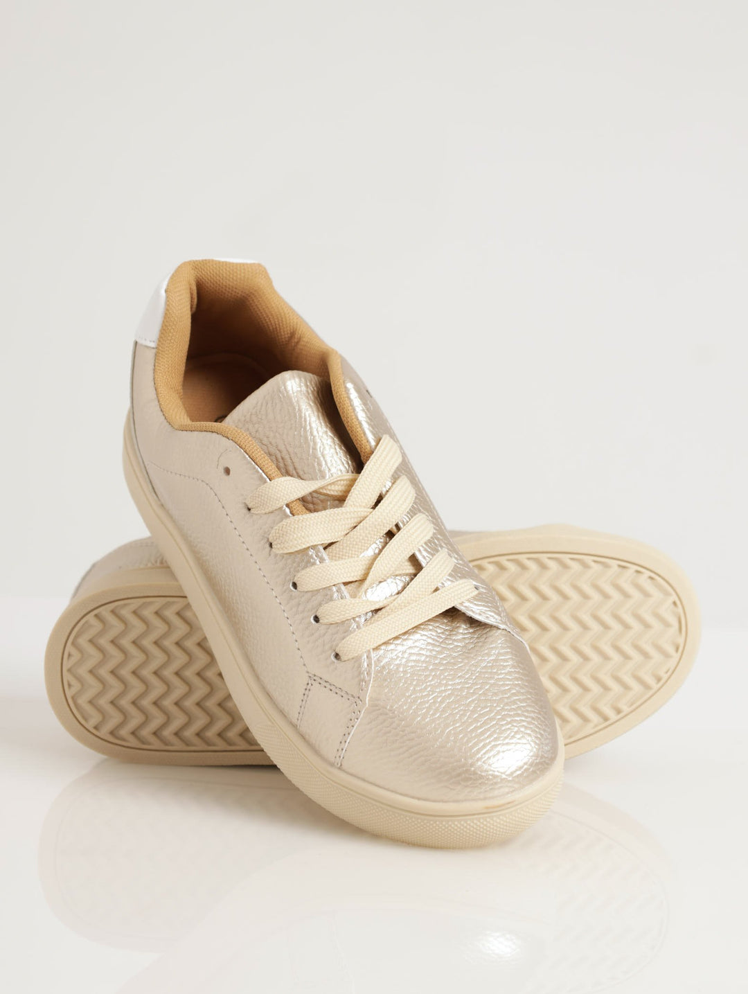 Ladies Plain Metallic Street Sneaker - Gold
