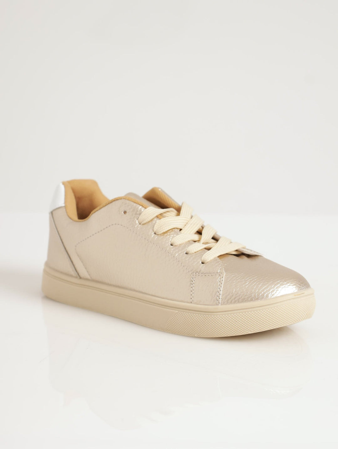 Ladies Plain Metallic Street Sneaker - Gold