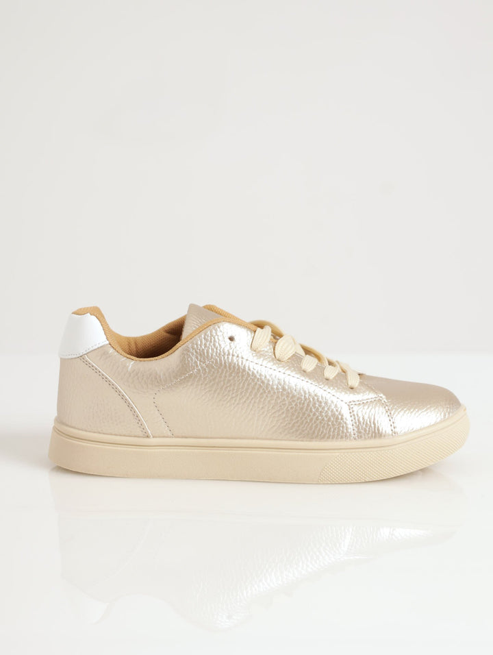 Ladies Plain Metallic Street Sneaker - Gold