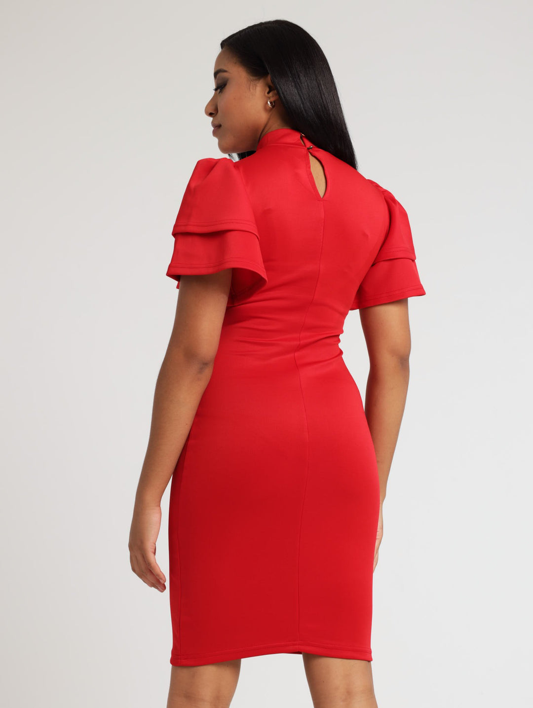 Ladies Short Sleeve Tulip Bodycon Dress - Red