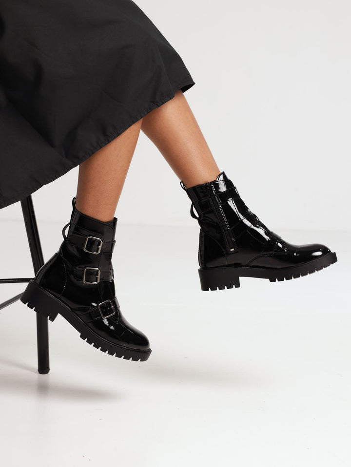 Ladies Buckle Ankle Boot - Black