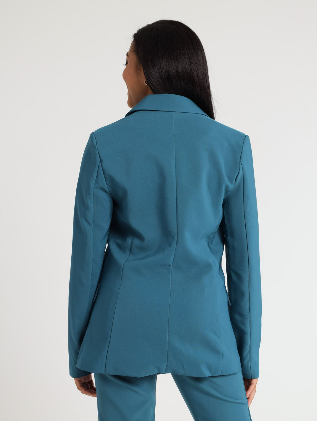 Ladies Double Breasted Gold Button Blazer - Teal