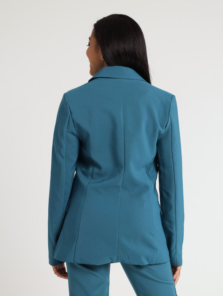 Ladies Double Breasted Gold Button Blazer - Teal