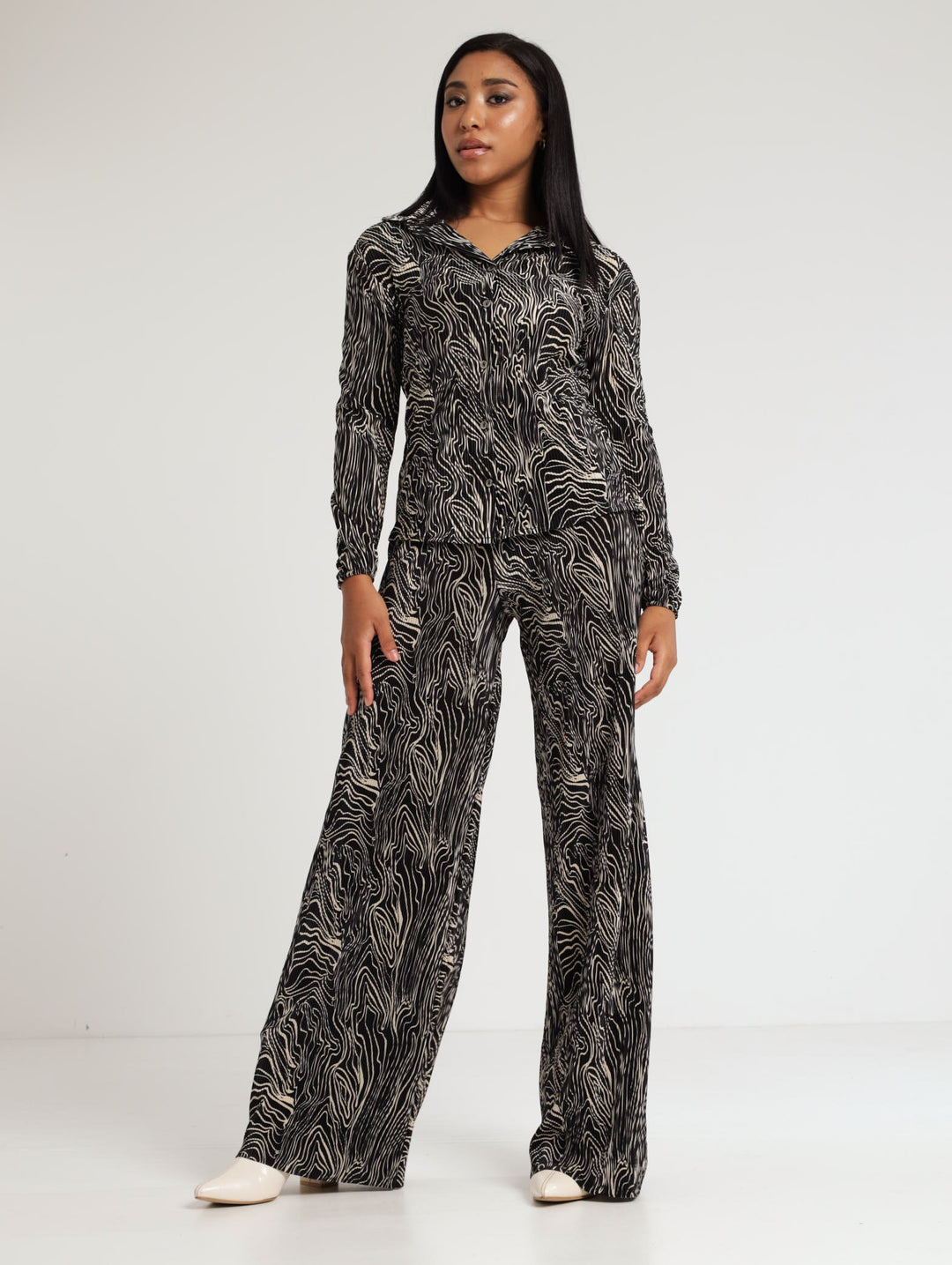 Ladies Bodre Swirl Print Pants - Black/White