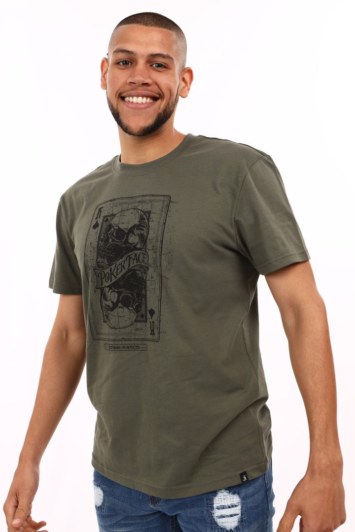 Men's Poker Skull Tee - Khaki