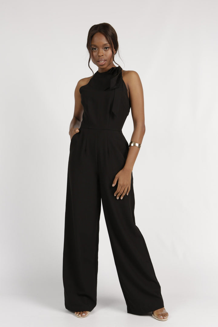 Ladies Neck Tie Jumpsuit - Black