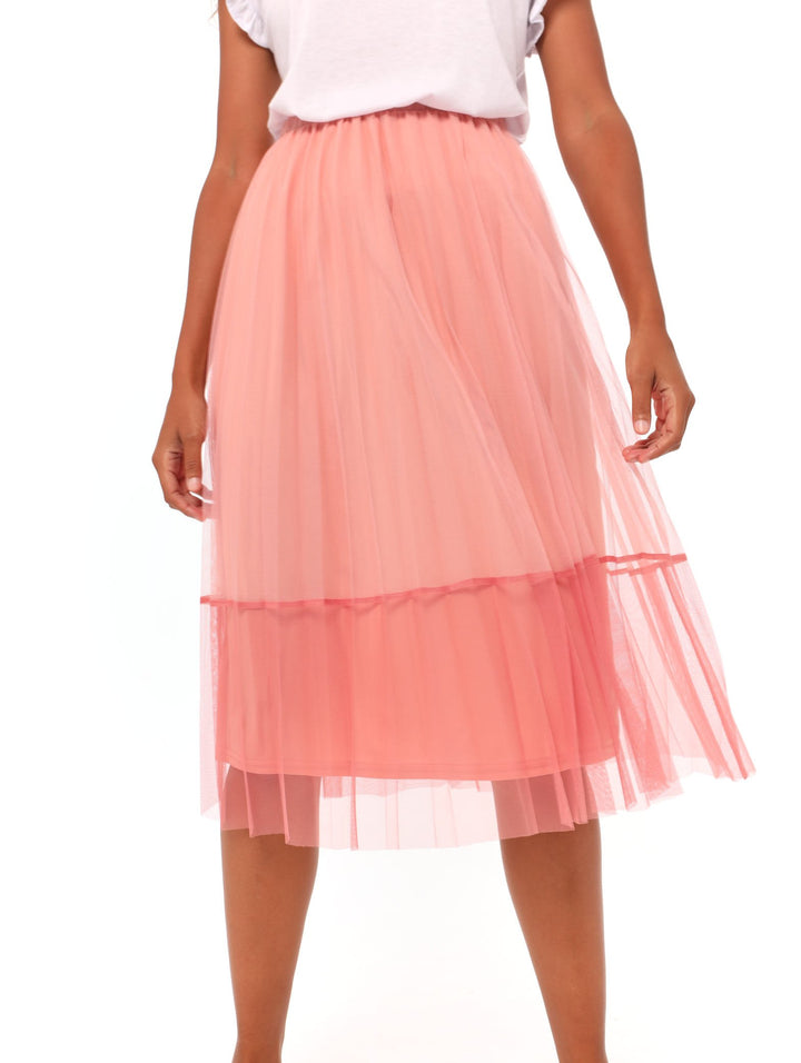 Ladies Two Toned Mesh Pleated Skirt - Pink
