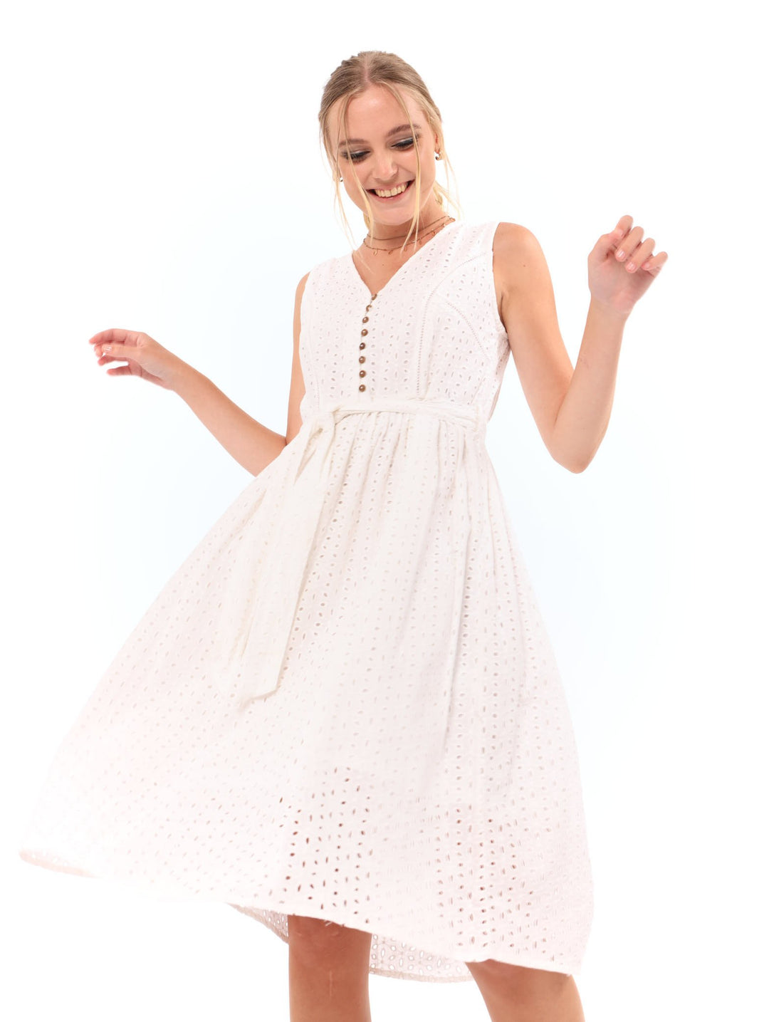 Ladies Anglaise Tea Dress - White