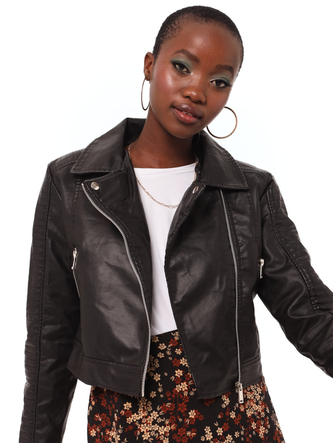 Ladies Gold Zips Biker Jacket - Black