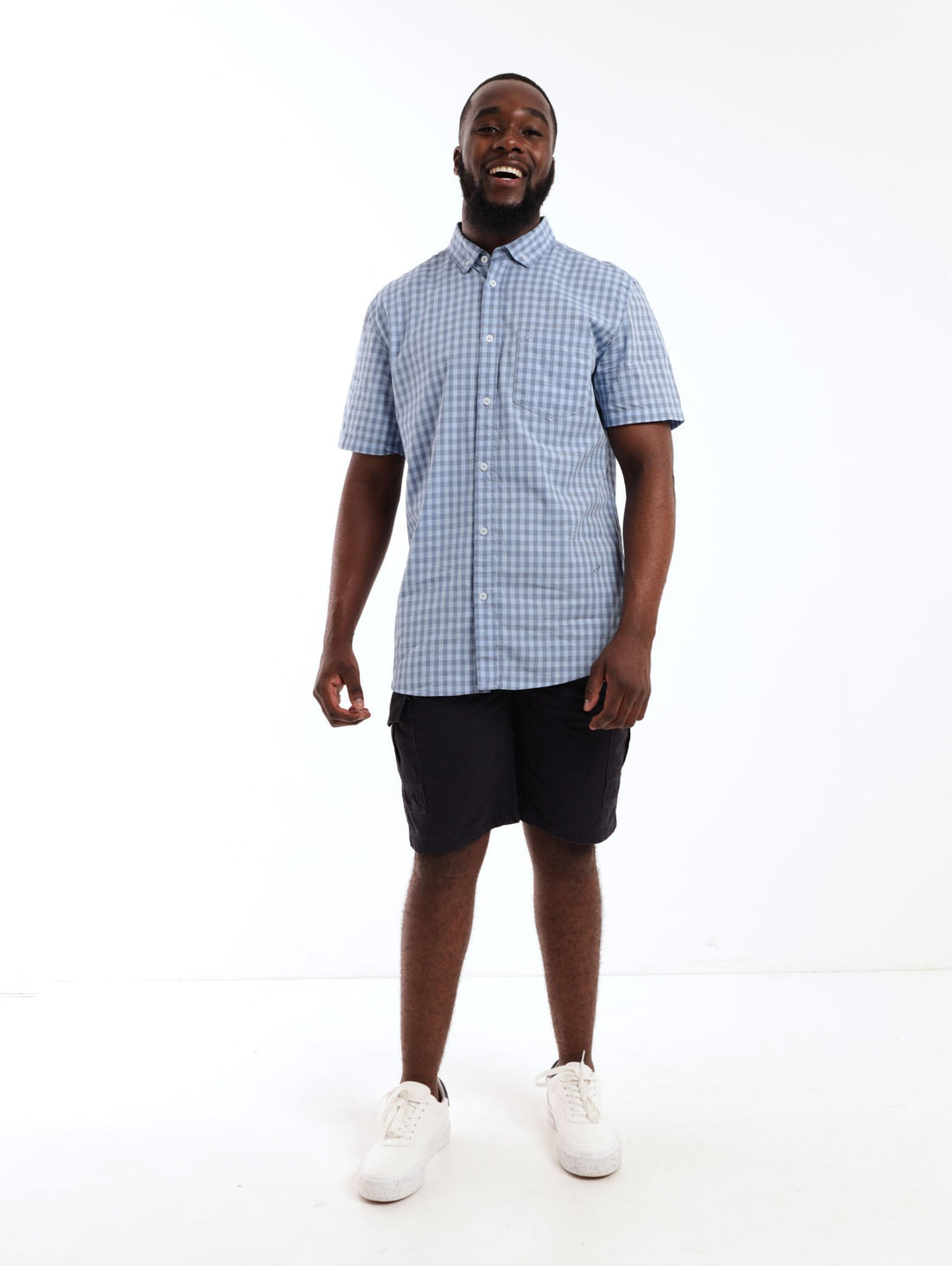 Men's Short Sleeve Gingham Check Shirt - Blue