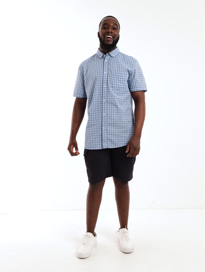 Men's Short Sleeve Gingham Check Shirt - Blue